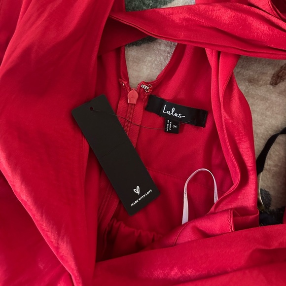 LULU’S Rare Charm Red Taffeta Tie-Strap Maxi Dress With Pockets - Picture 6 of 6